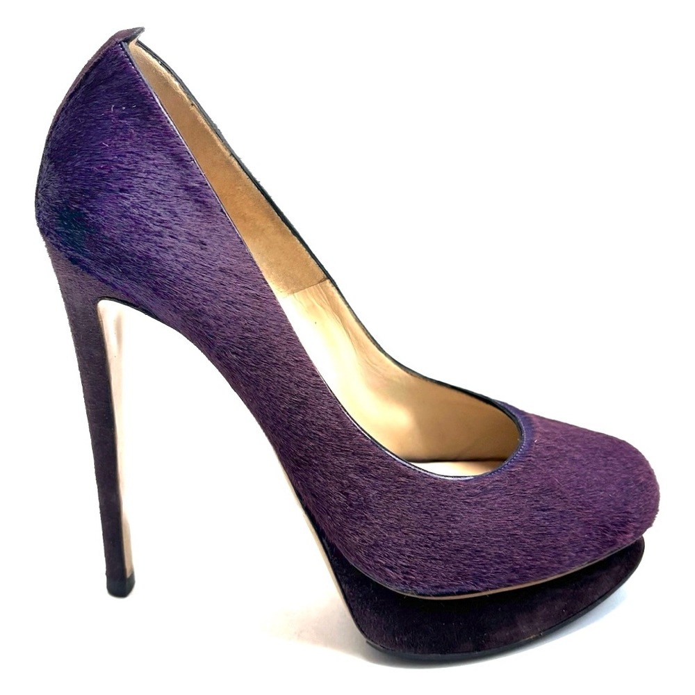 Nicholas Kirkwood Pony Hair Calfskin Pumps Heeled Shoes Purple Size 39 IT 9 US